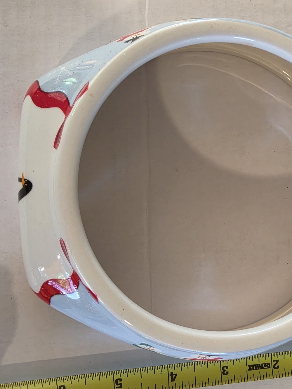 Hand-Painted White Ceramic Wall Art Ring with Red Accents